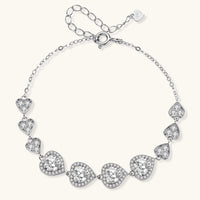 GRA certified moissanite hearts bracelet in polished 925 sterling silver with adjustable chain | Olaty