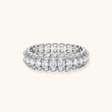 GRA Certified Moissanite Diamond Infinite Eternity Ring front view in 925 sterling silver | Olaty