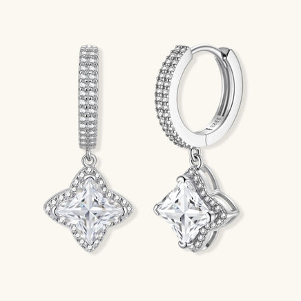 GRA Certified Moissanite Diamond Dangle Huggies in 925 sterling silver shown from front and angled views | Olaty