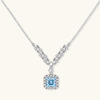 GRA certified blue moissanite diamond celestial arc necklace in 925 sterling silver front view | Olaty