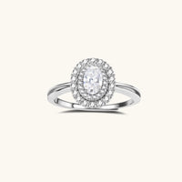 GRA Certified Moissanite Diamond Double Halo Promise Ring front view in 925 sterling silver | Olaty