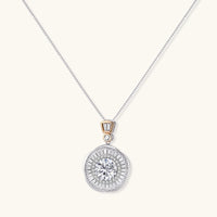 GRA certified round moissanite halo necklace with Art Deco geometric pendant in 925 sterling silver | Olaty