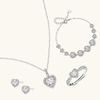 GRA Certified Moissanite Diamond Heart Symphony four-piece jewelry set in 925 sterling silver | Olaty