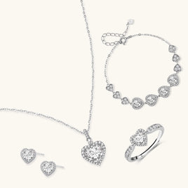 GRA Certified Moissanite Diamond Heart Symphony four-piece jewelry set in 925 sterling silver | Olaty