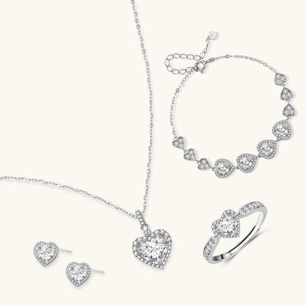 GRA Certified Moissanite Diamond Heart Symphony four-piece jewelry set in 925 sterling silver | Olaty