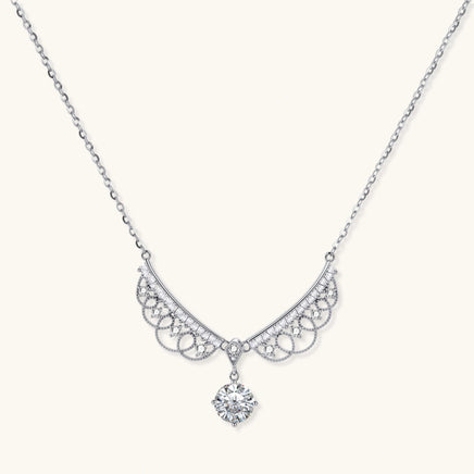 Front view of GRA Certified Moissanite Diamond Angel Wing Necklace in 925 sterling silver | Olaty