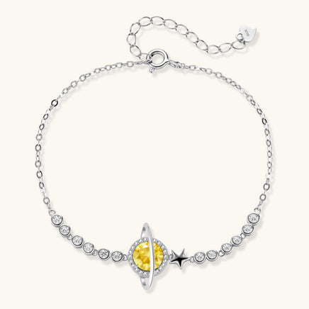GRA Certified Yellow Moissanite Diamond Stellar Dreams Celestial Bracelet in polished sterling silver | Olaty