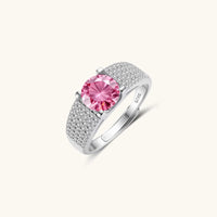GRA Certified Pink Moissanite Diamond Statement Ring angled view with pavé-set band | Olaty