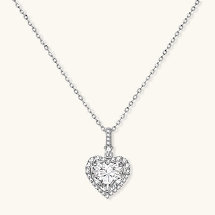 GRA Certified Moissanite Diamond Heart Symphony pendant necklace in polished sterling silver | Olaty