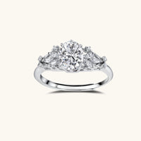 GRA Certified Moissanite Diamond Oval Floral Promise Ring front view with marquise side stones | Olaty