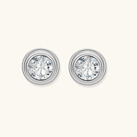 Front view of GRA Certified Moissanite Diamond Orbit Stud Earrings with round moissanite stones | Olaty