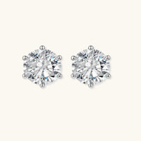 Front view of brilliant round moissanite solitaire stud earrings in 925 sterling silver | Olaty