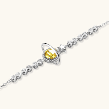 Yellow Moissanite Diamond Stellar Dreams Bracelet with celestial planet and star centerpiece | Olaty
