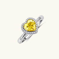 GRA certified yellow moissanite diamond Heart Halo Ring in 925 sterling silver angled view | Olaty
