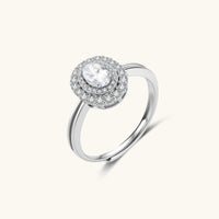 GRA Certified Moissanite Diamond Double Halo Promise Ring angled view showing oval center stone | Olaty