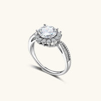 GRA Certified Moissanite Diamond Stellar Halo Ring angled view showing halo and split shank | Olaty