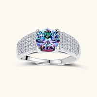GRA Certified Rainbow Moissanite Diamond Prism Power Ring front view with pavé-set band | Olaty