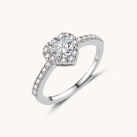 GRA Certified Moissanite Diamond Heart Halo Ring with pavé band and heart-shaped setting | Olaty