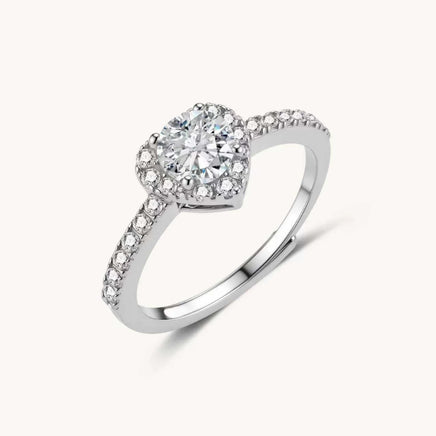 GRA Certified Moissanite Diamond Heart Halo Ring with pavé band and heart-shaped setting | Olaty