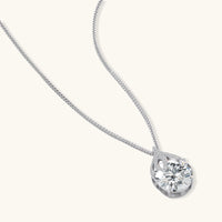 GRA certified moissanite diamond Teardrop Brilliance pendant necklace in 925 sterling silver angled detail view | Olaty