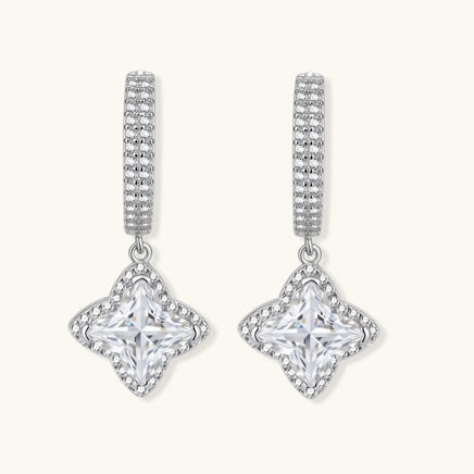 Front view of GRA Certified Moissanite Diamond Dangle Huggies with brilliant geometric stones | Olaty