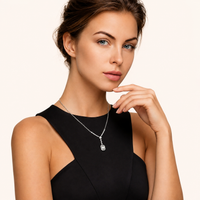 Model wearing GRA Certified Moissanite Diamond Celestial Drop Necklace in sterling silver | Olaty
