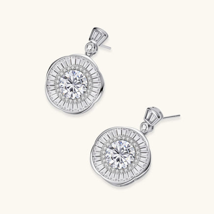 Celestial Moissanite Diamond Drop Earrings in sterling silver displayed diagonally | Olaty