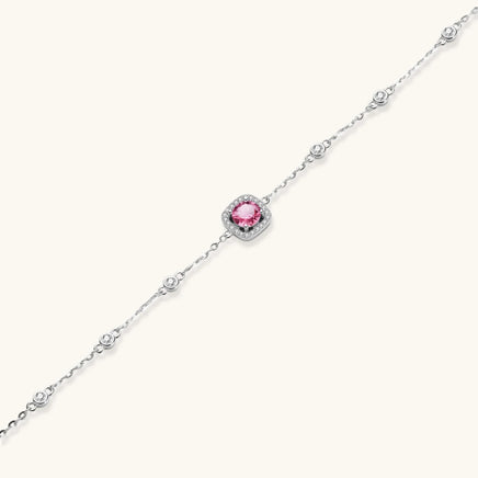 GRA certified round pink moissanite sterling silver bracelet detailed full length view | Olaty