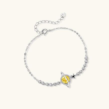Full view of Yellow Moissanite Diamond Stellar Dreams Celestial Bracelet with adjustable sterling silver chain | Olaty