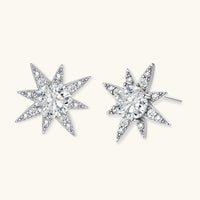 GRA certified moissanite diamond celestial star stud earrings in polished 925 sterling silver, angled side view