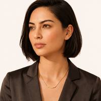 Model wearing Curved Spark Bar Necklace with black blazer | Olaty