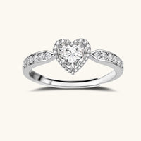 GRA Certified Moissanite Diamond Heart Symphony halo ring in polished sterling silver | Olaty