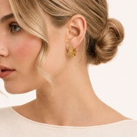 Bloom Filigree hoop earring in polished 14K gold-plated eco-brass styled on model | Olaty