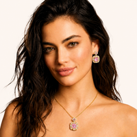 Rose pink zirconia pendant necklace with ornate clear stone accents | Olaty
