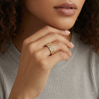 Two-tone lattice crystal statement ring worn on hand showing geometric design and zirconia details | Olaty