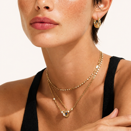 Honeycomb Dream openwork gold hoop earring close-up on model | Olaty