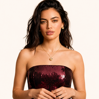 Model wearing solar sphere pendant necklace and matching Statement Stud Earrings | Olaty