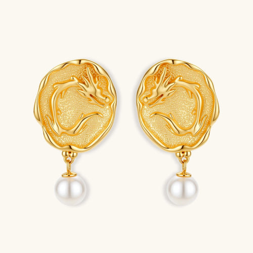 Product video showcasing Dragon Phoenix Pearl Drop Stud Earrings with lustrous pearl drops and ornate dragon and phoenix-inspired details | Olaty