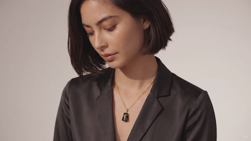 Product video showcasing Forest Gold Amber Necklace with a deep forest-toned pendant, warm amber details and gold-tone chain | Olaty