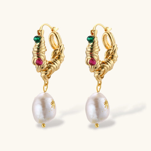 Product video showcasing Baroque Gem Pearl Hoop Earrings with lustrous pearl details, decorative gemstone accents and an elegant baroque-inspired hoop design | Olaty