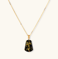 Product video showcasing Forest Gold Amber Necklace with a deep forest-toned pendant, warm amber details and a gold-tone chain | Olaty