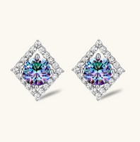 Product video showcasing GRA Certified Rainbow Moissanite Diamond Prism Dreams Stud Earrings with brilliant rainbow moissanite stones and sparkling prism-inspired details | Olaty
