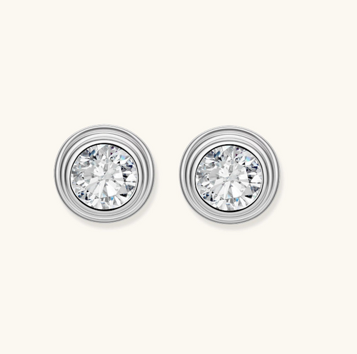 Product video showcasing GRA Certified Moissanite Diamond Orbit Stud Earrings with brilliant moissanite stones and sparkling orbit-inspired details | Olaty