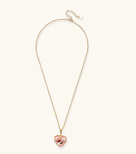 Romantic Garden Heart Pendant Necklace with pink floral heart pendant and delicate gold-tone chain | Olaty