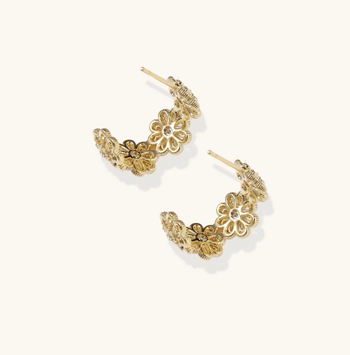 Product video showcasing Bloom Filigree Hoop Earrings with intricate floral-inspired filigree details and an elegant sculptural hoop design | Olaty