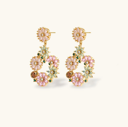 Product video showcasing Blooming Garden Floral Drop Necklace & Earrings Set with colorful floral details, elegant drop design and coordinated necklace and earrings | Olaty