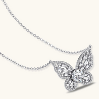 Product video showcasing GRA Certified Moissanite Diamond Radiant Butterfly Necklace with brilliant moissanite stones and sparkling butterfly-inspired pendant details | Olaty