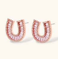 Product video showcasing Lucky Horseshoe Pink Zirconia Necklace & Stud Earrings Set with sparkling pink zirconia details, horseshoe-inspired design and coordinated necklace and stud earrings | Olaty