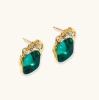 Product video showcasing Emerald Mystique Liuli Stud Earrings with rich emerald green Liuli details and an elegant sculptural stud design | Olaty