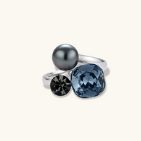 Product video showcasing Trinity Blue Zirconia Pearl Statement Ring with sparkling blue zirconia details, lustrous pearl accents and a sculptural statement design | Olaty